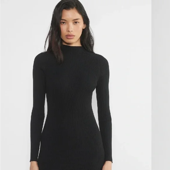 Wilfred Classic Black Knit Long Sleeve Dress Mock Neck High Thigh Slit Sz M - Picture 2 of 15